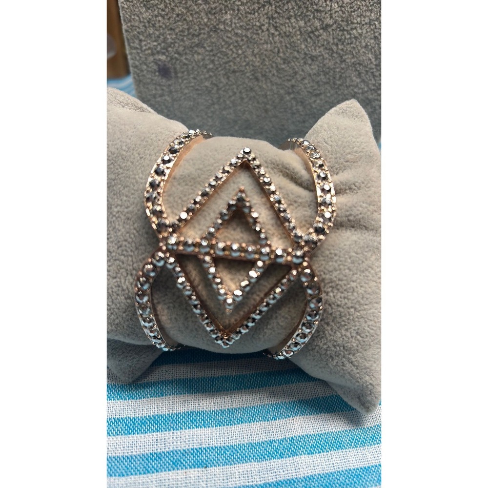 #26.  Elegant Rose Gold Geometric Cuff Bracelet with Pavé Crystals